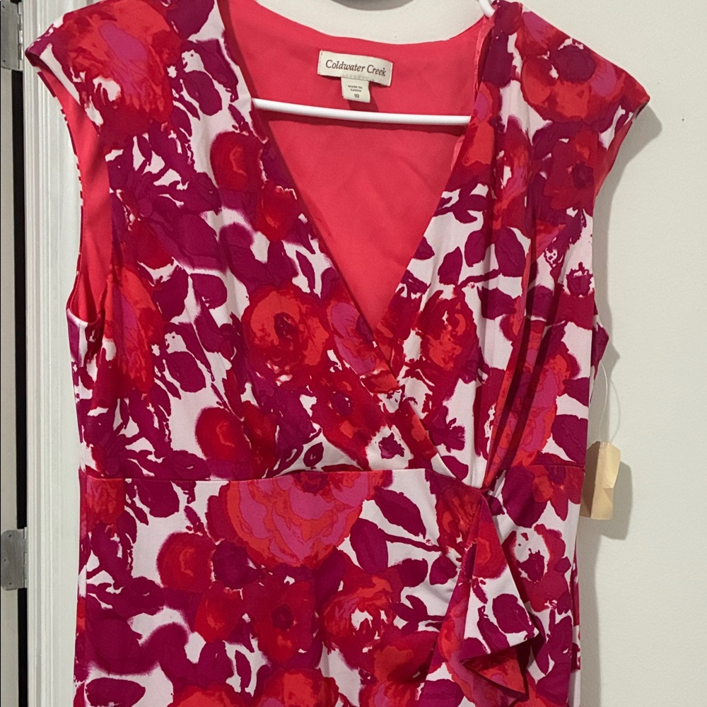 Coldwater Creek Red and Pink Floral Wrap Dress